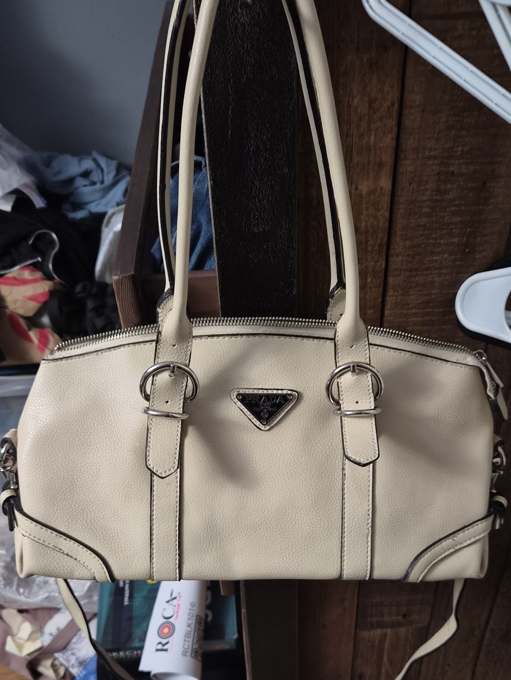 Cream Shoulder Bag with Silver Hardware
